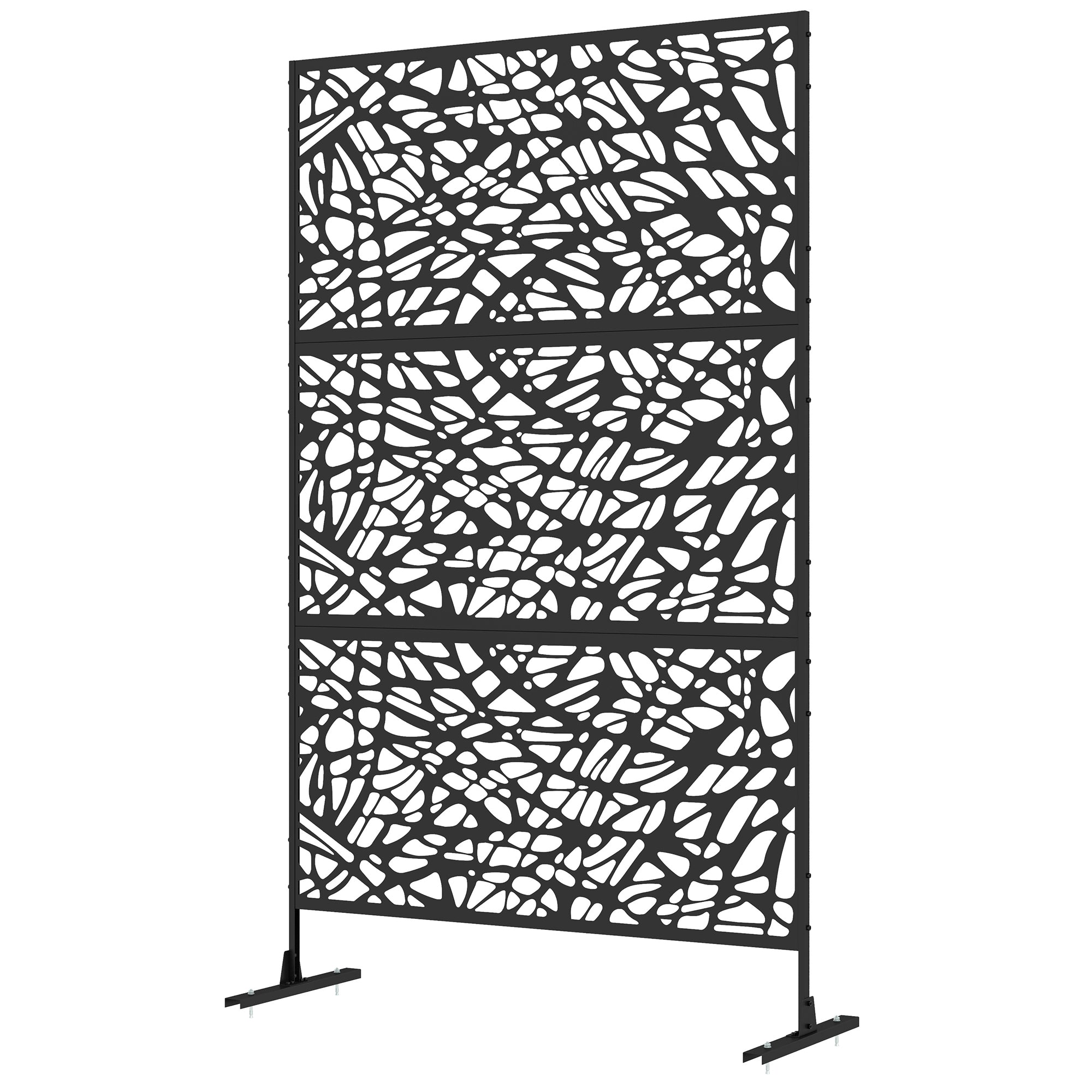 Outsunny 6.5FT Metal Outdoor Privacy Screen Divider with Stand Twisted Line Design Black