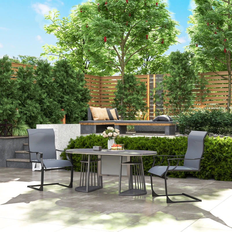 C Spring Motion Patio Chairs Set of 2 with Curved High Backrest, Armrest, All Weather Breathable Fabric, Metal Frame