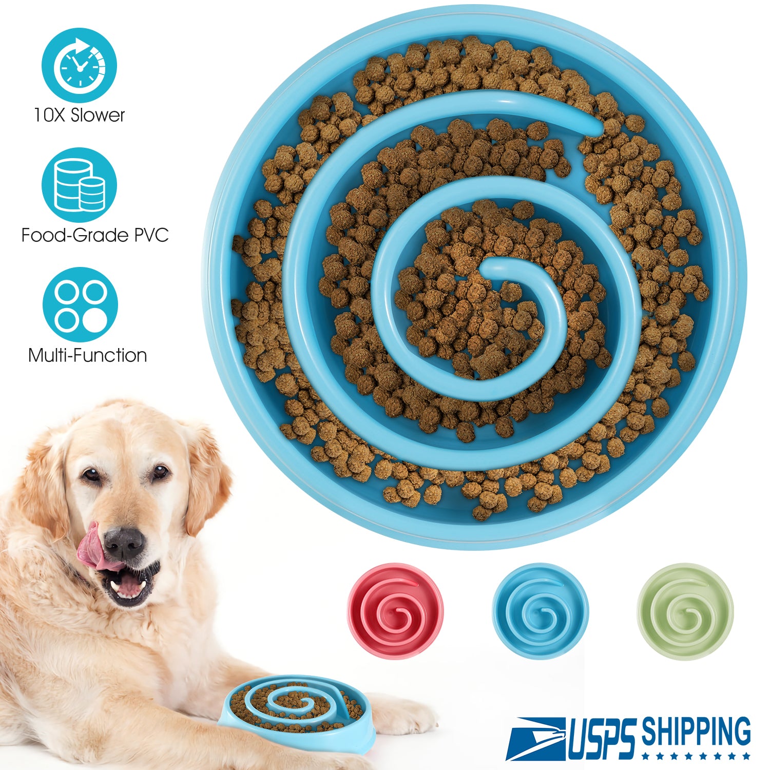 Slow Feeder Healthy Dog Bowl Happy Hunting Fun Puzzle Maze Bowl for Water Food 7.68in in Diameter 10.5oz in Capacity for Small Medium Dogs