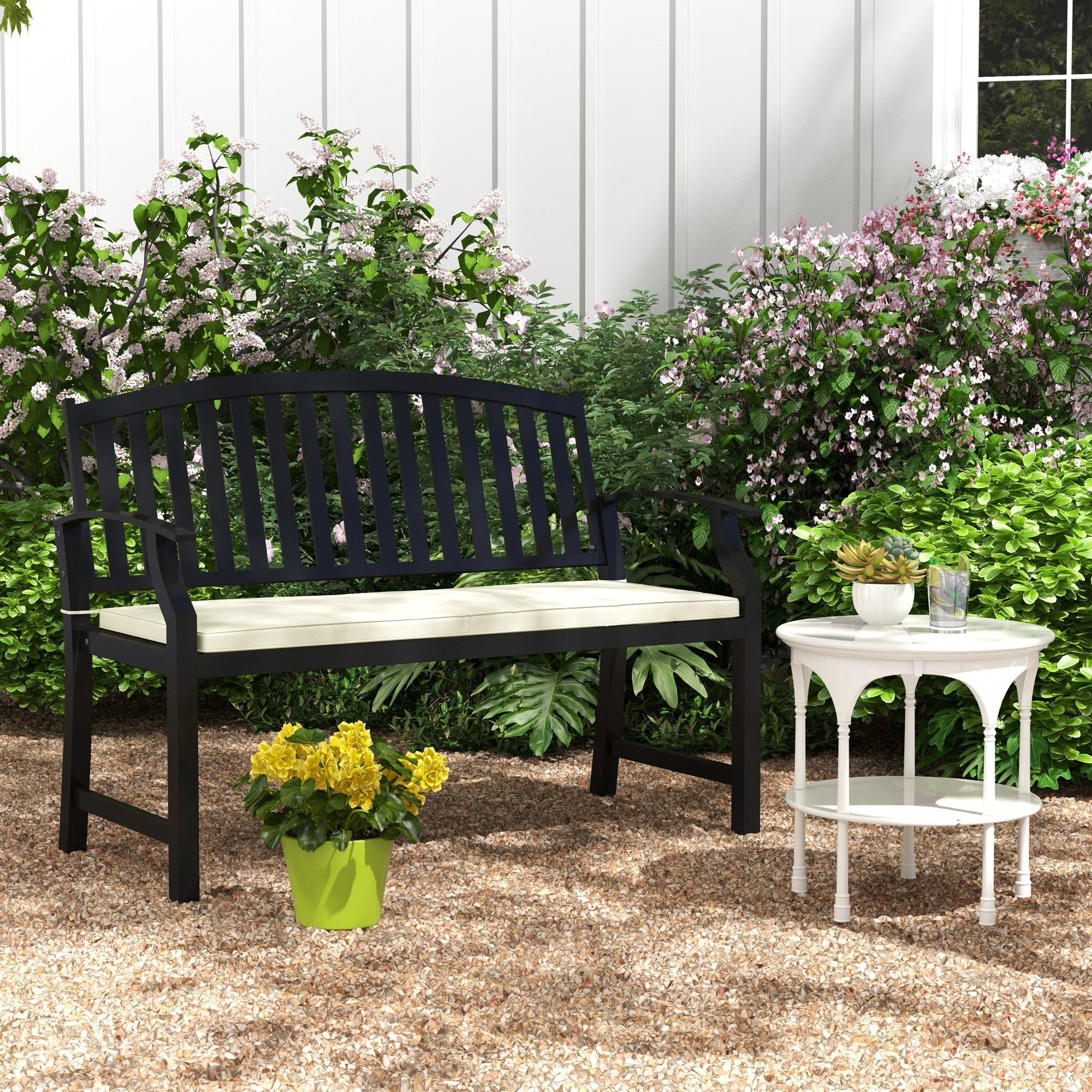 Outsunny Patio Bench Cushion 2-Seater Outdoor Swing Seat Pad with Zipper Ties Cream White