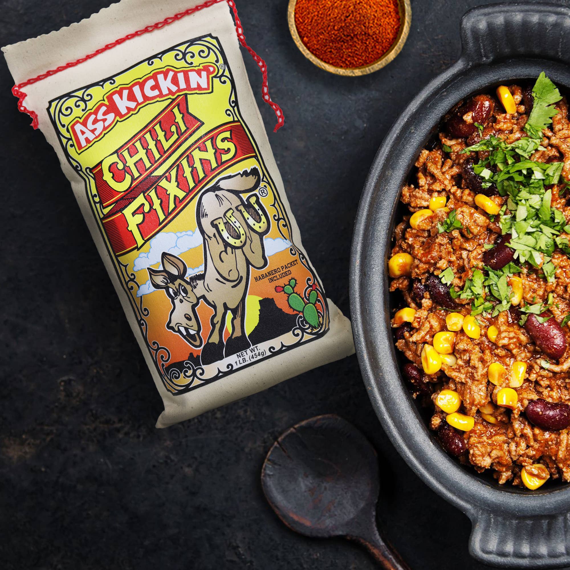 Ass Kickin' Chili Corn Bread Gift Set: 1 Bag Ass Kickin' Chili Fixins1 Bag Ass Kickin' Corn Bread1 5oz Bottle Ass Kickin' Original Hot Sauce