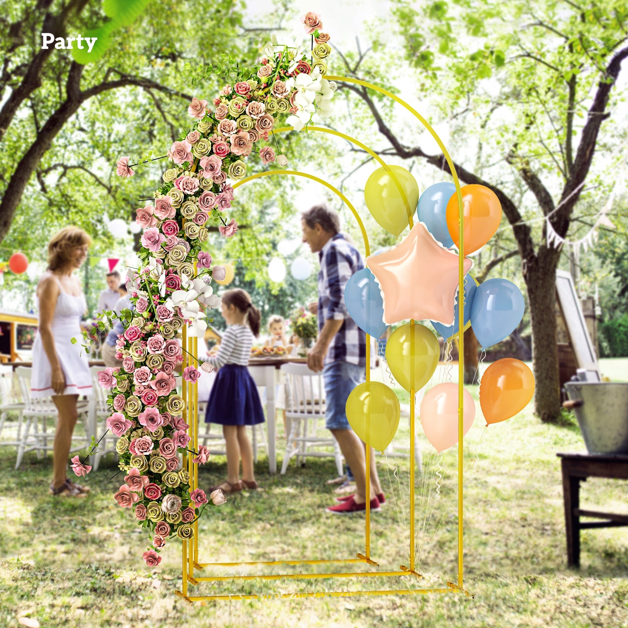 Outsunny Wedding Arch, 7/6.5/6 ft Metal Arch Backdrop Stand Set of 3, Balloon Balloon Arch Stand for Birthday Party, Bridal Shower, Graduation, Ceremony, Banquet Decorations, Gold