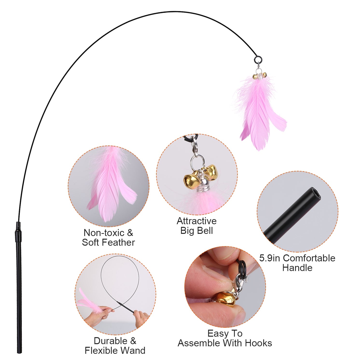 Cat Feather Toys Wand Rod Interactive Cat Spring Bell Play Toys with 12Pcs Feather Replacements Suction Cup Base for Cats Kitten