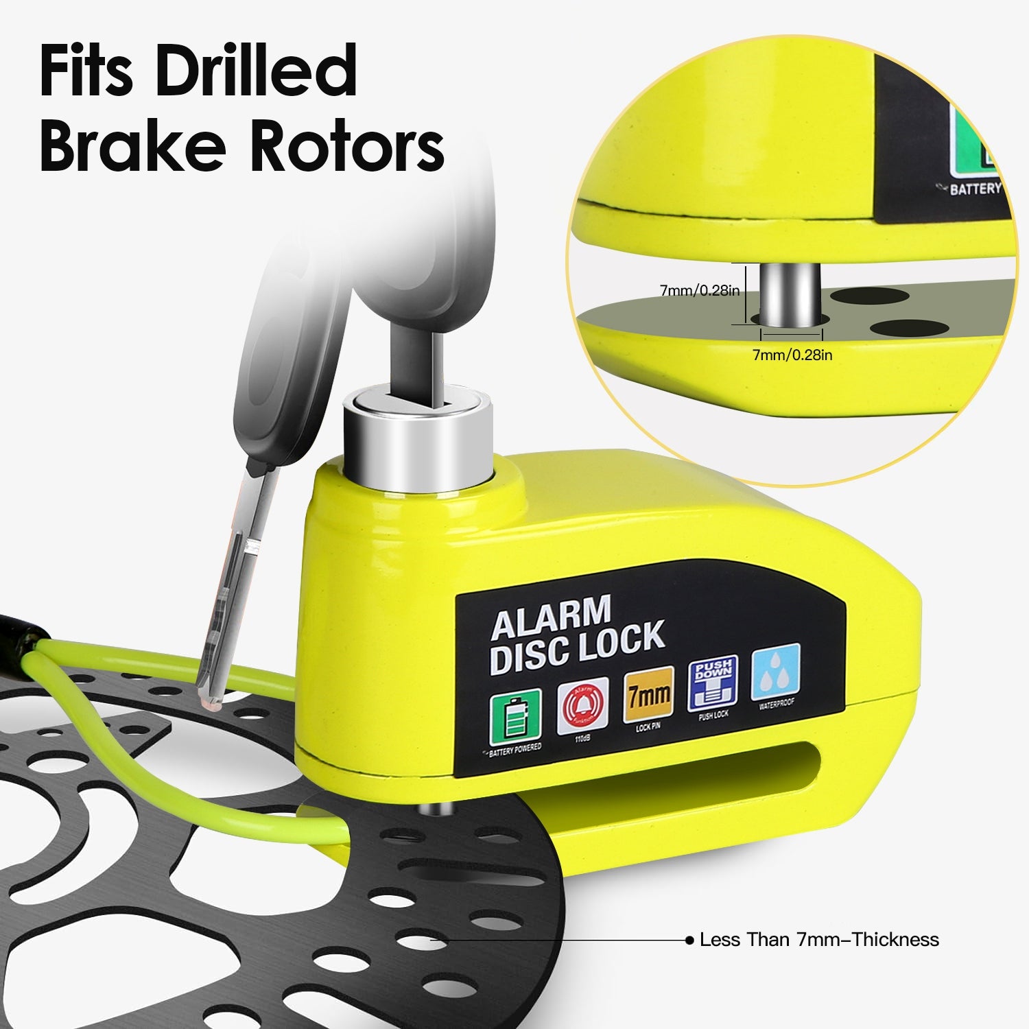 Motorcycle Disc Lock Alarm Anti-theft Brake Disc Lock Wheel Alarm Security Lock with 110dB Alarm 2 Keys 3.94FT Reminder Cable for Motorbike Bike Scoot