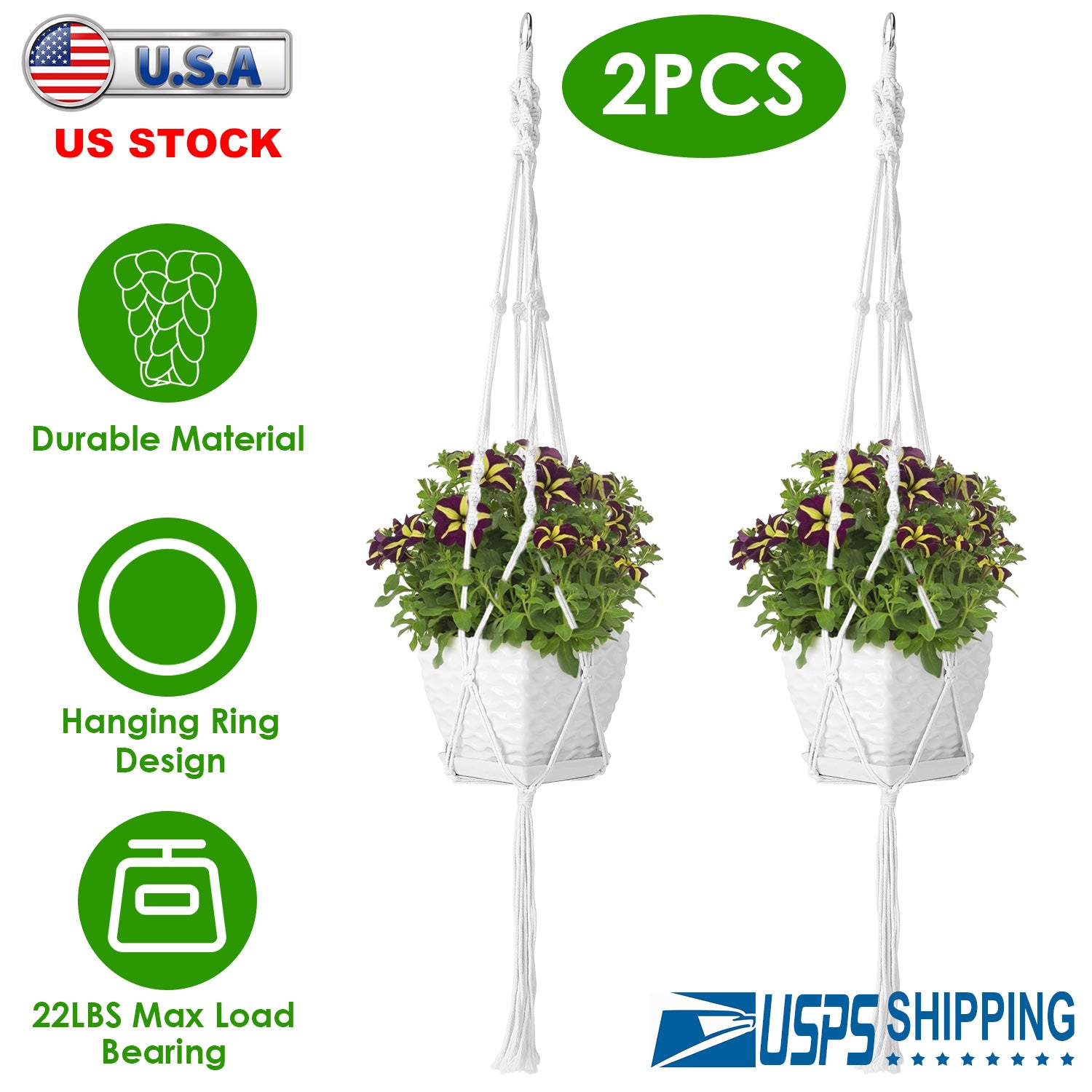 2Pcs Plant Hanger Flowerpot Net Bag 40in Cotton Rope Plant Hangers 4Legs Plant Hanger Fit For Round Or Square Plant Pot 4-11in