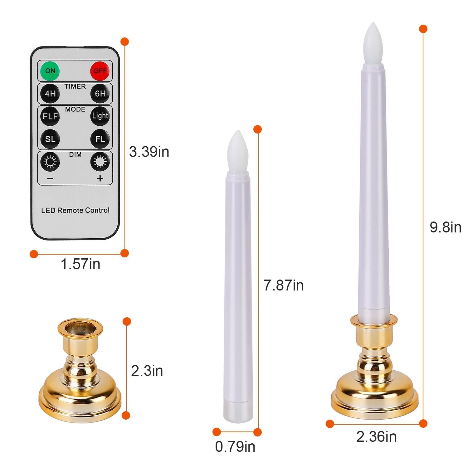 6 Packs Flameless Taper Candles 9.8in Electric LED Candles Warm White w/ 4 Light Modes Remote Control Timer Removable Candlesticks