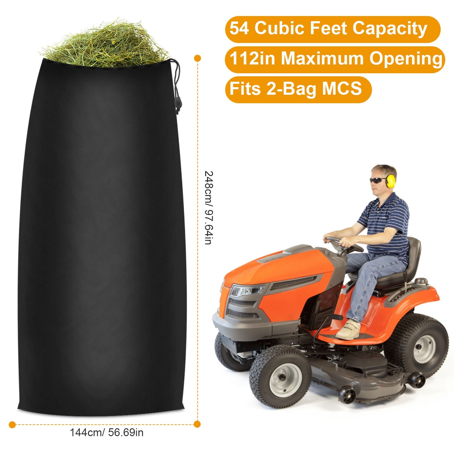 Lawn Tractor Leaf Bag 54 Cubic Feet Standard Garden Waste Collection Bag w/ 112in Opening For Fast & Easy Leaf Collection Riding Lawn Mower Rubbish Ba