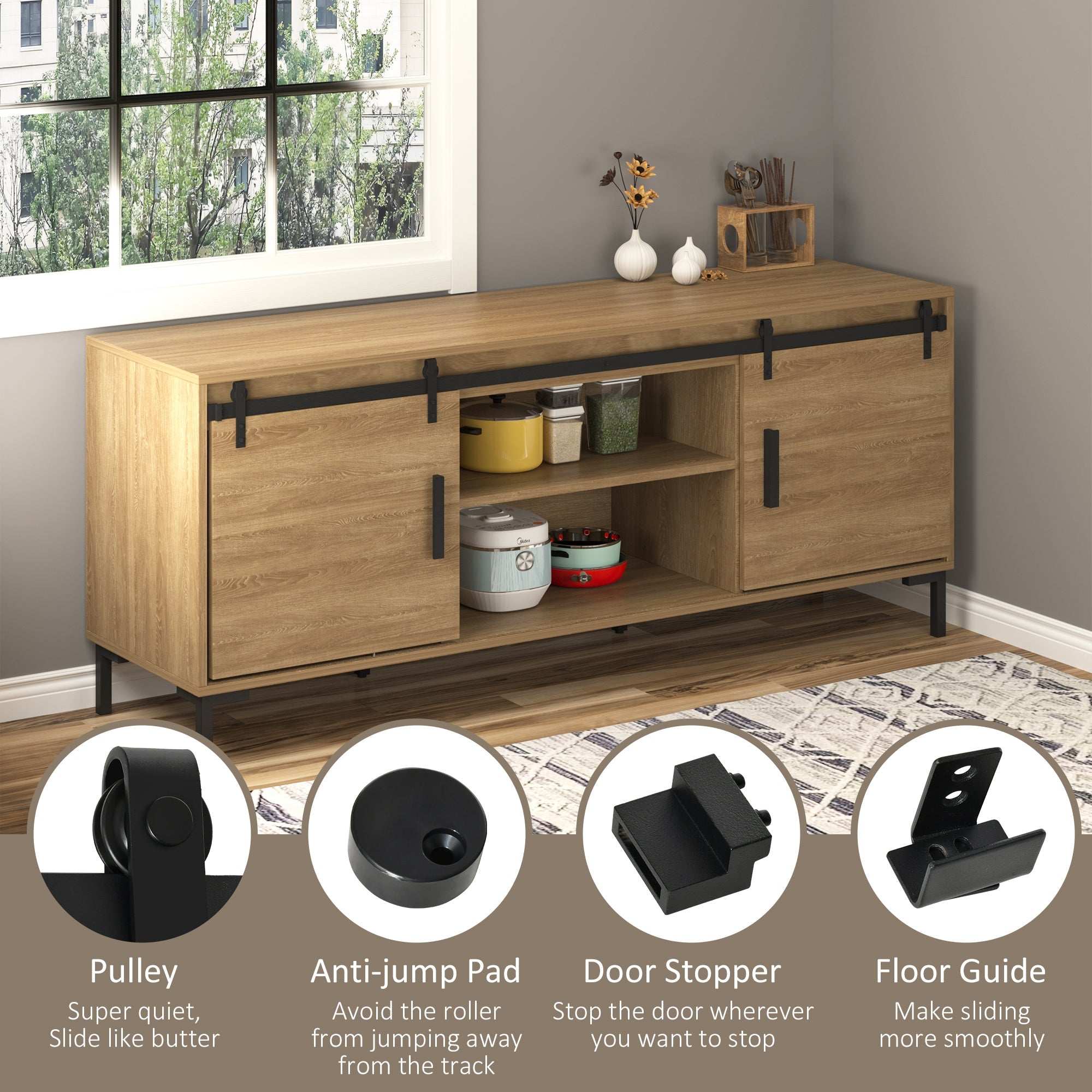 HOMCOM 6ft Double Door Sliding Barn Door Hardware Kit for Cabinets Wardrobe TV Stand with Smooth Glide