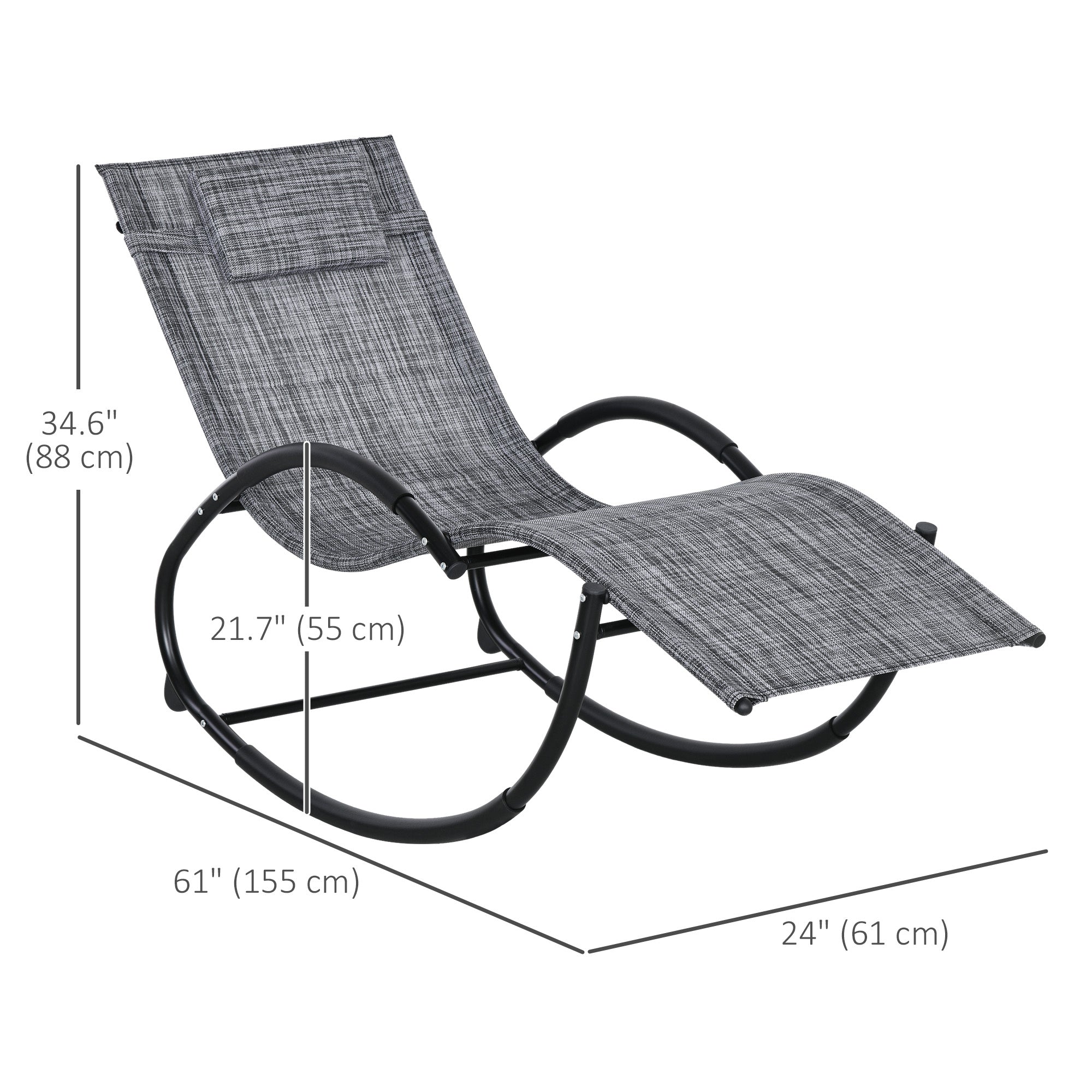 Outsunny Outdoor Rocking Chair, Patio Zero Gravity Rocker with Mesh Seat and Padded Pillow for Indoor, Garden, Grey