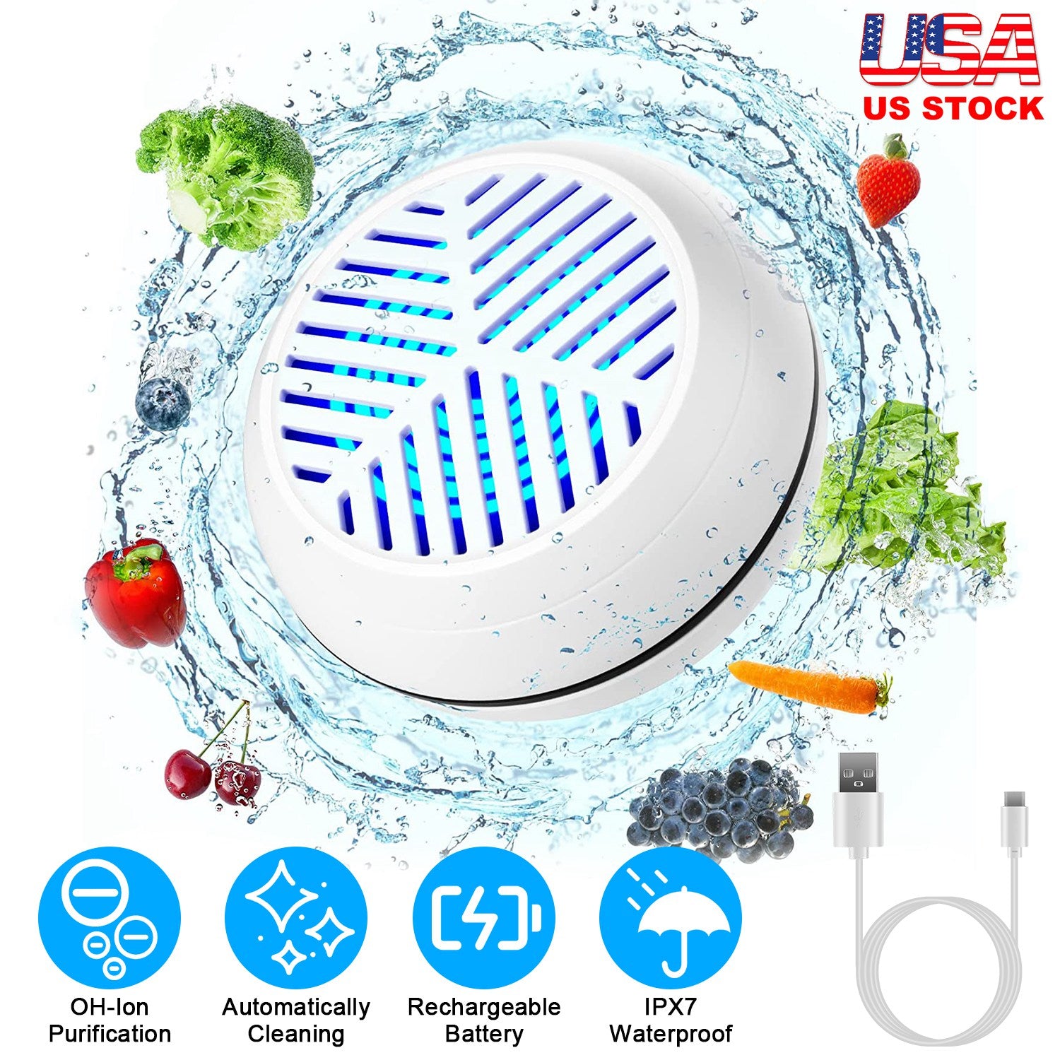 Portable Fruit Vegetable Washing Machine IPX7 Waterproof Rechargeable Fruit Cleaner Device Wireless Vegetable Cleaning Machine Kitchen Gadget
