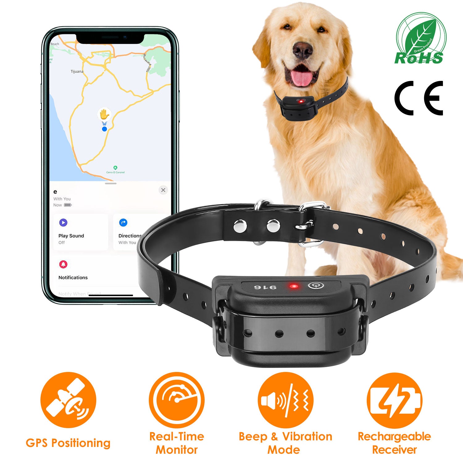 Dog Wireless Fence Collar Receiver GPS Tracker Vibration Beep Mode Single Dog Receiver Without Remote For Small Medium Large Dogs