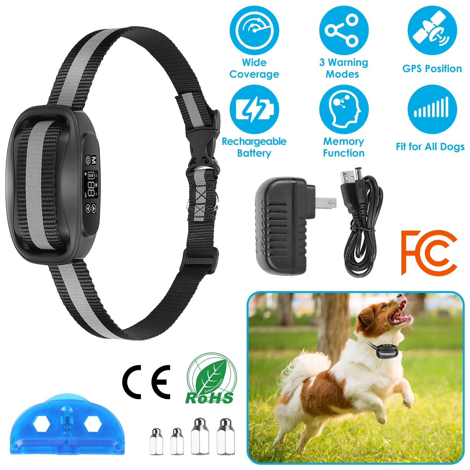 Wireless GPS Dog Fence Rechargeable IPX7 Waterproof Electric Dog Collar 98-3280FT Radius Pet Containment System Outdoor for Small Medium Large Dogs
