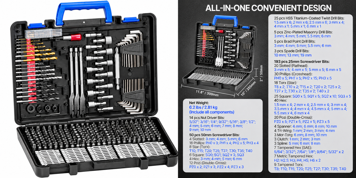 Drill Bit Set 318PCS Screwdriver Bit Set with Carrying Case Multi-purpose