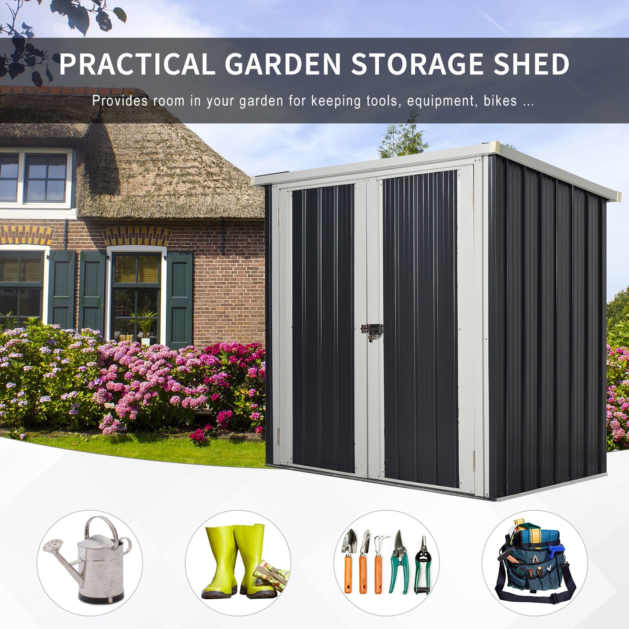 Outsunny Metal Garden Shed 5' x 3' Tool House Double Doors Backyard Patio Lawn Storage