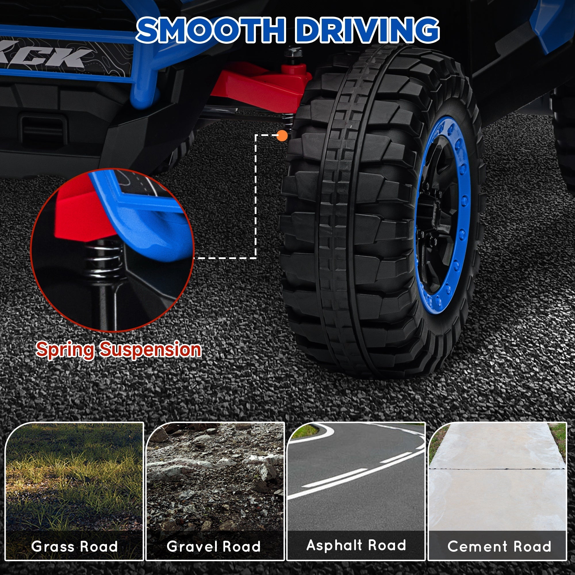 Qaba 2 Seater 24V 7AH Ride on Truck, Electric Car for Kids w/ Spring Suspension, Remote Lights, Horn, Music, Blue