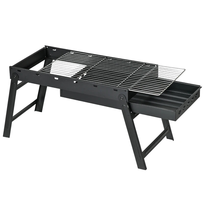 Portable Charcoal Grill with Pull-Out Charcoal Basin, Folding Tabletop Barbecue, Compact Camping BBQ, Black