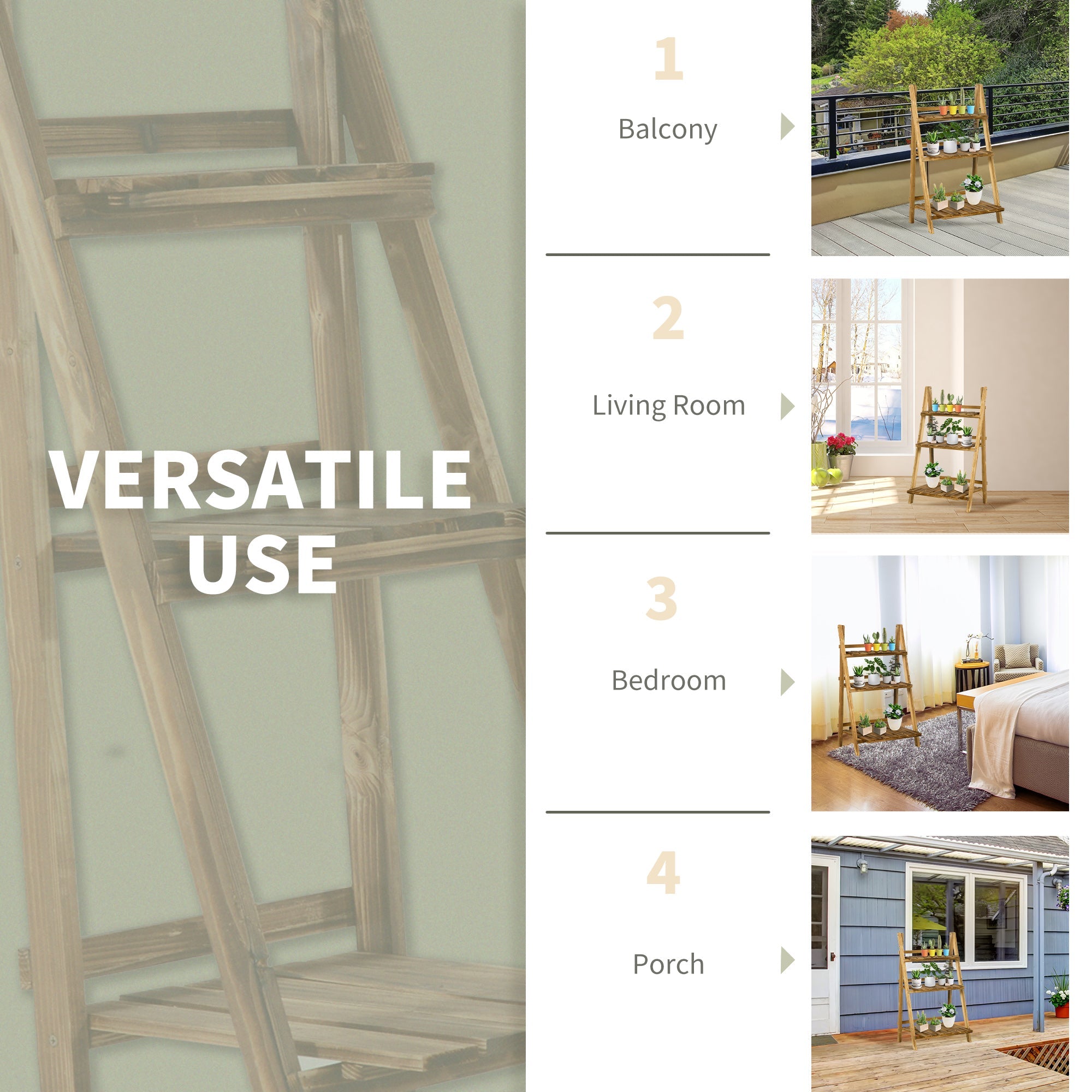 Outsunny Foldable 3-Tier Wooden Plant Stand, 24"x14"x37", for Garden & Indoor Use - Display Plants Beautifully