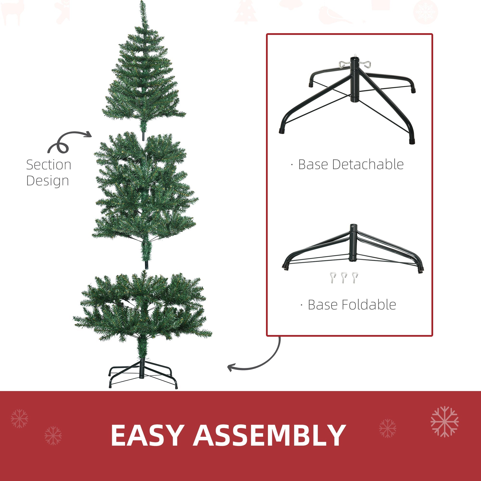 HOMCOM 6ft Artificial Christmas Tree w/ Metal Stand Spruce Branch Tips Green