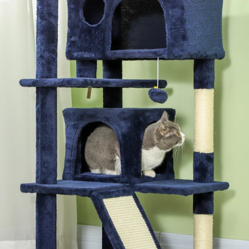 54" Cat Tree, Multi-Level Cat Tower with Scratching Posts, Cat Condos, Bed, Platforms, Ramp, Toy Ball, Dark Blue