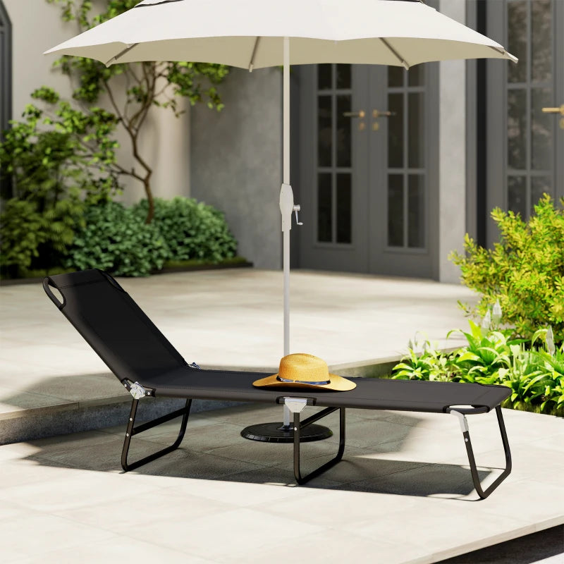 Outdoor Folding Lounge Chair, Steel Tanning Chair with Reclining Back, Breathable Mesh for Beach, Yard, Patio, Black