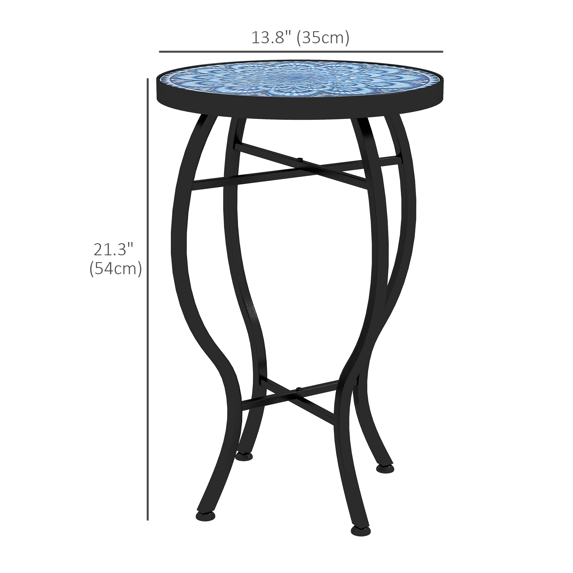 Outsunny Round Patio Bistro Table with Mosaic Top Steel Frame Outdoor Coffee Table for Garden