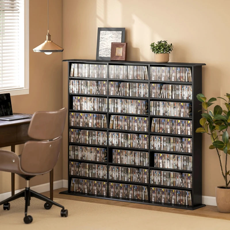 Media Storage Cabinet, 8-Tier DVD Shelf with 18 Adjustable Shelves, Holds 1032 CDs, 594 DVDs or Blu-rays, Black