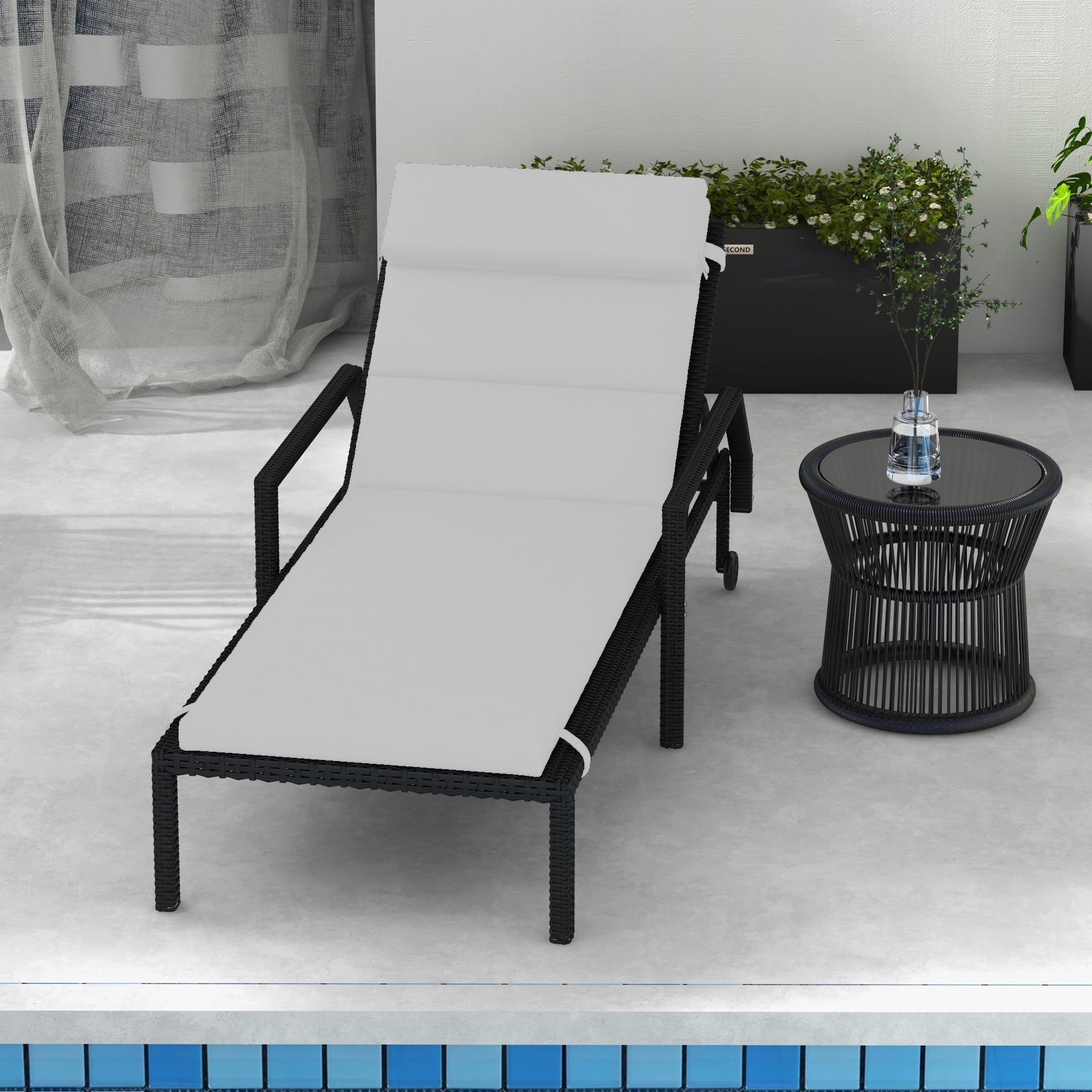 Outsunny Patio Chaise Lounge Chair Cushion Replacement Sun Lounger Pads with Headrest and Ties, Light Grey