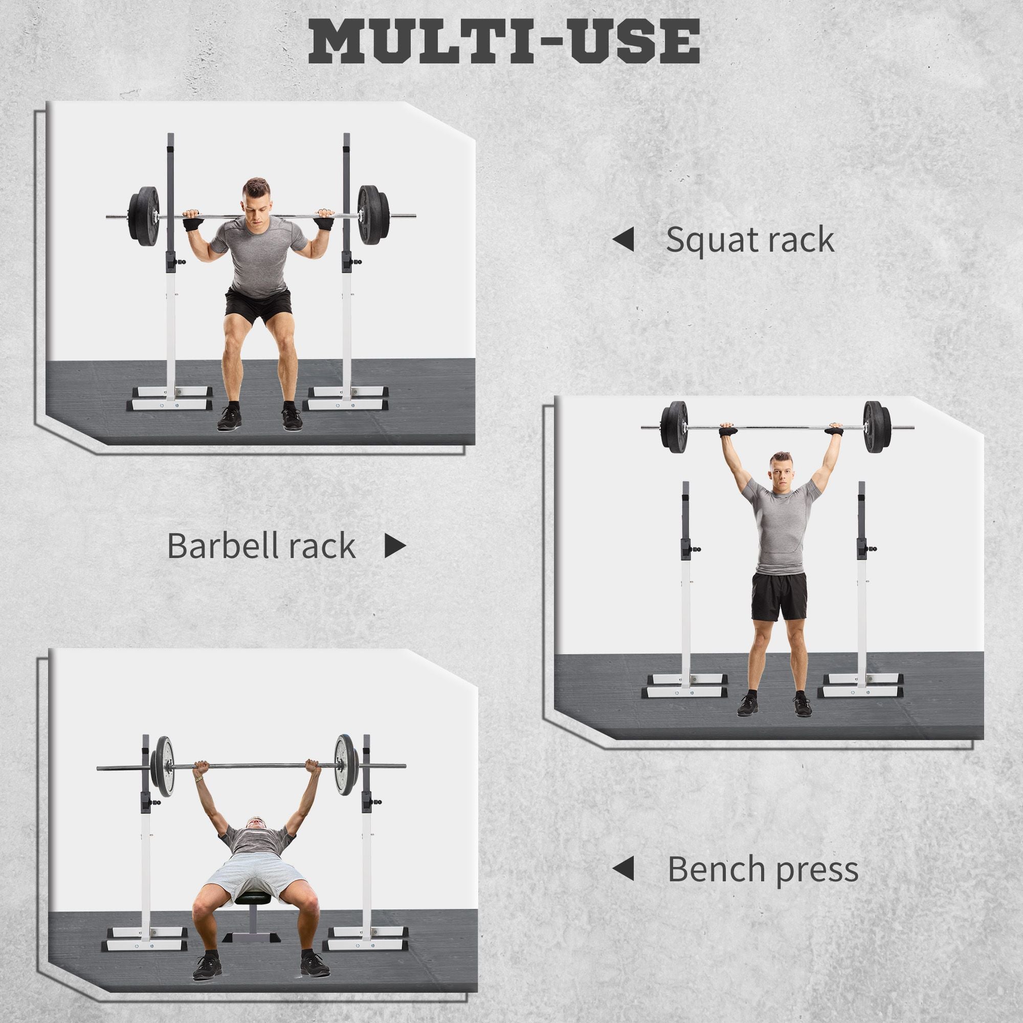 Soozier Adjustable Power Squat Stand Barbell Rack Weight Lifting Home Gym Equipment Black White