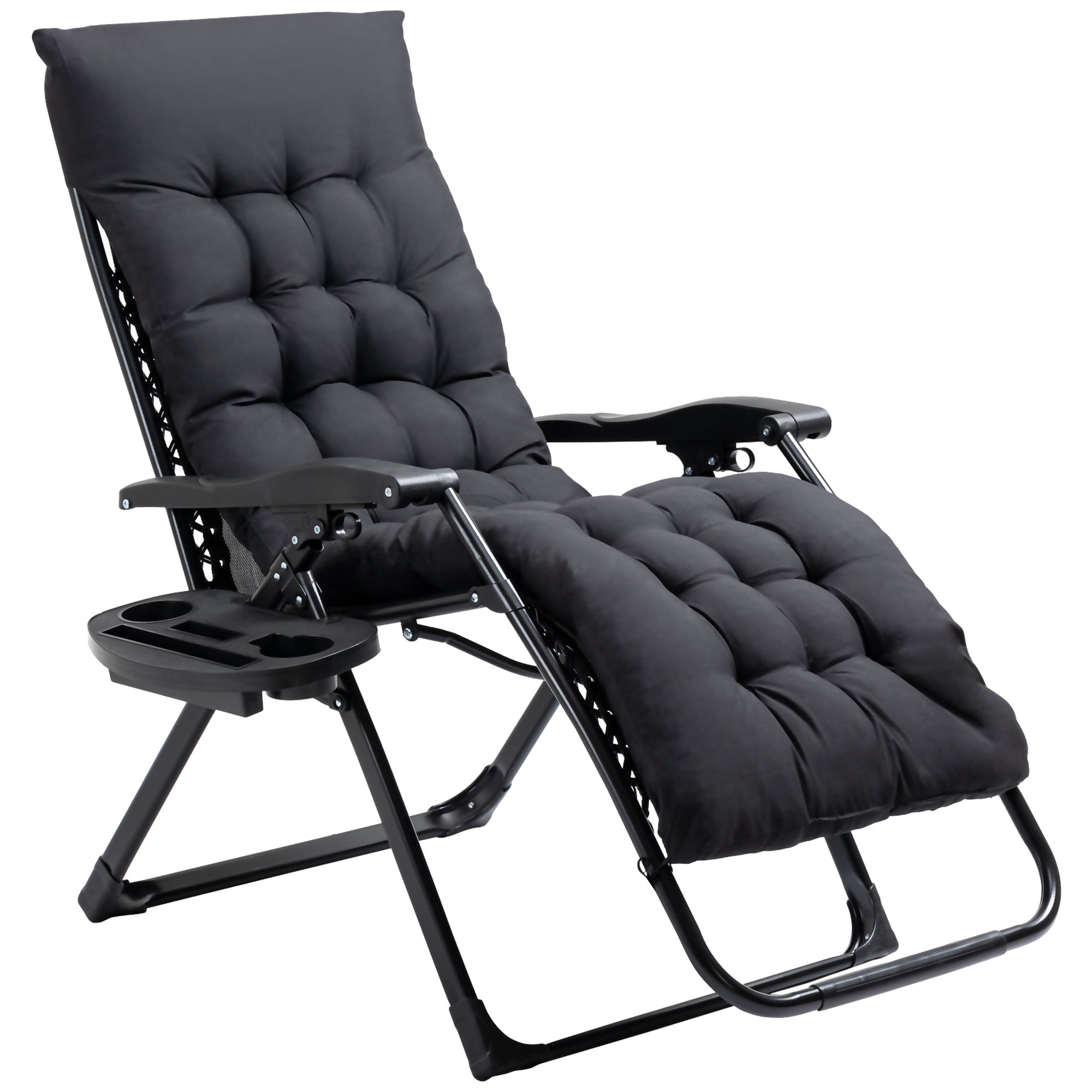 Outsunny Zero Gravity Chair Black Padded Folding Recliner with Cup Holder Adjustable Backrest Removable Cushion