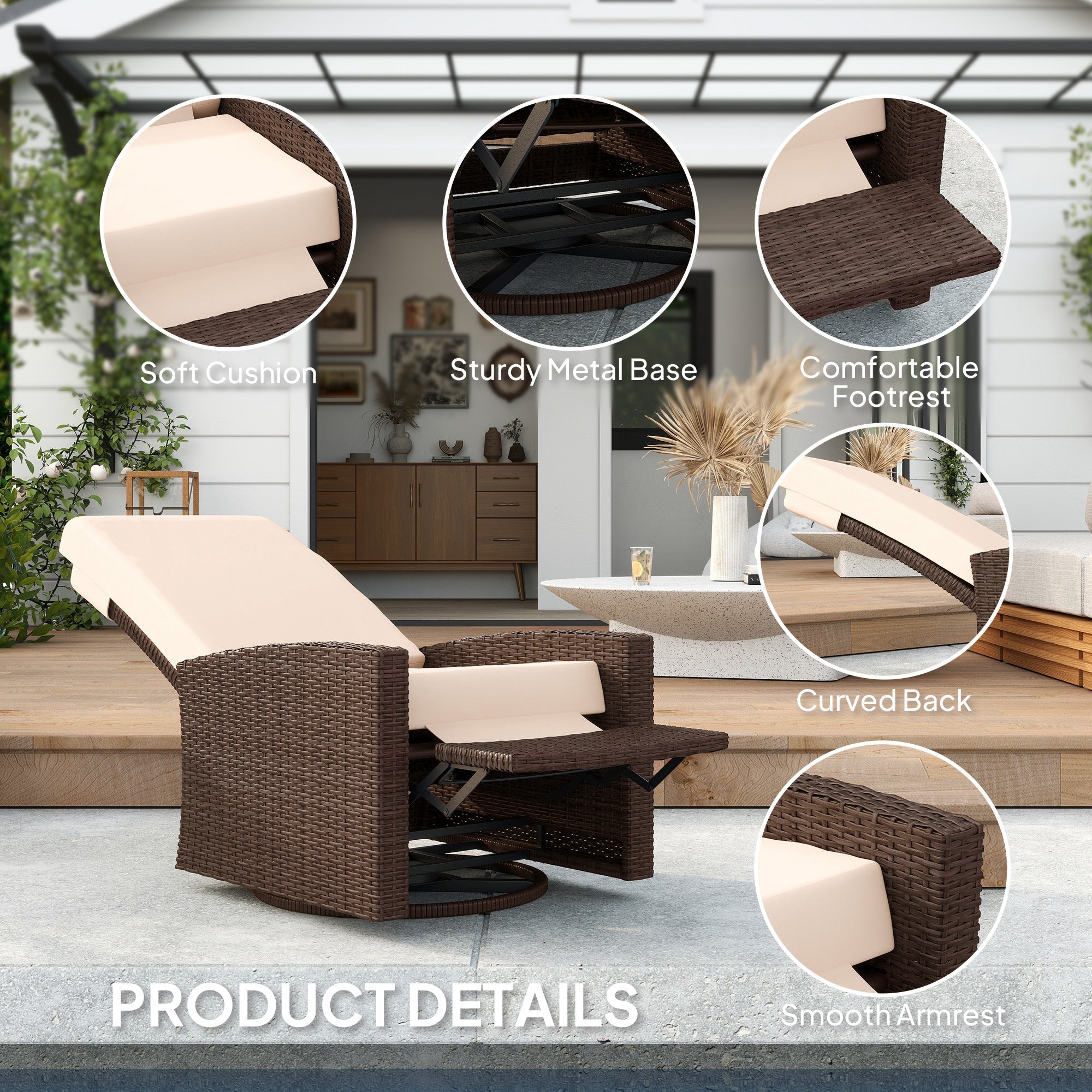 Outsunny Outdoor Rattan Wicker Lounge Chair with Footrest & Soft Cushion for Patio, Garden, Backyard, Cream White