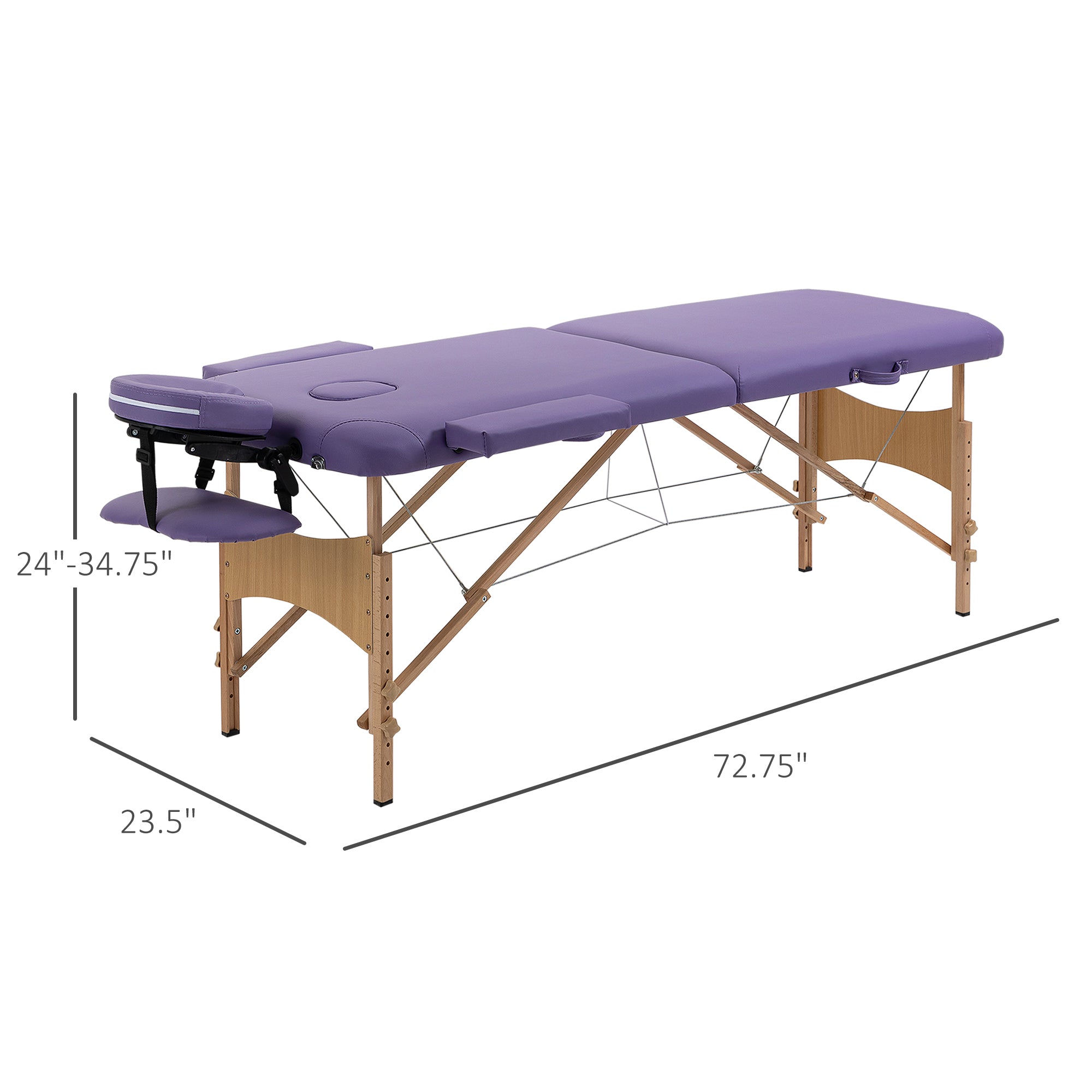 HOMCOM Portable Massage Table 72 Inch Adjustable Spa Bed Foldable Facial Couch with Carry Case Purple