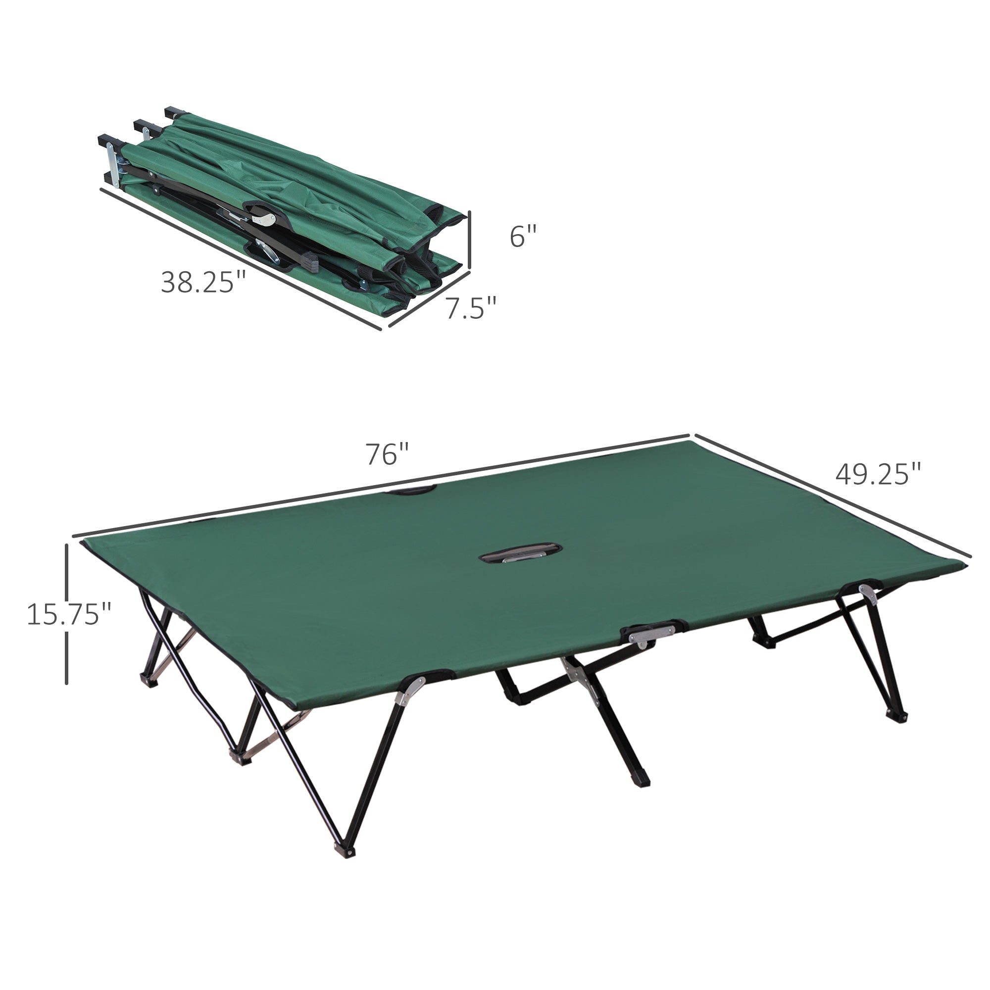 Outsunny 76 Two Person Folding Camping Cot Outdoor Portable Double Cot Wide Military Sleeping Bed w/ Carrying Bag Green