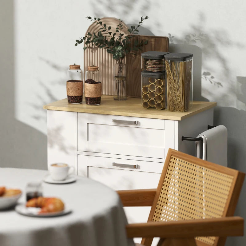 Rolling Kitchen Island with Trash Can Storage, Kitchen Island on Wheels with Spice & Rack, Drawer for Kitchen, White
