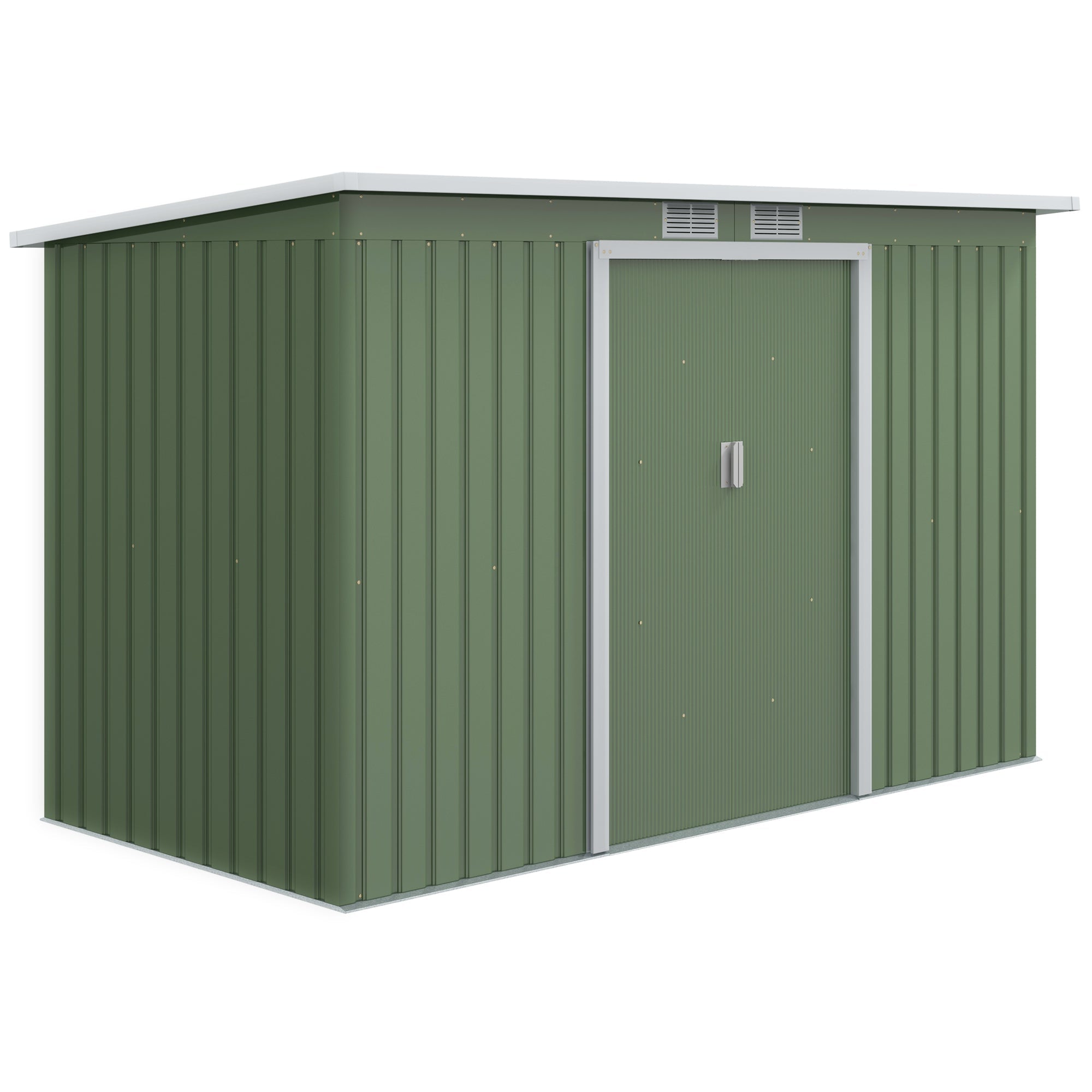 Outsunny 9'x4' Corrugated Metal Garden Shed: Summer House with Foundation, Vents & Doors, Light Green