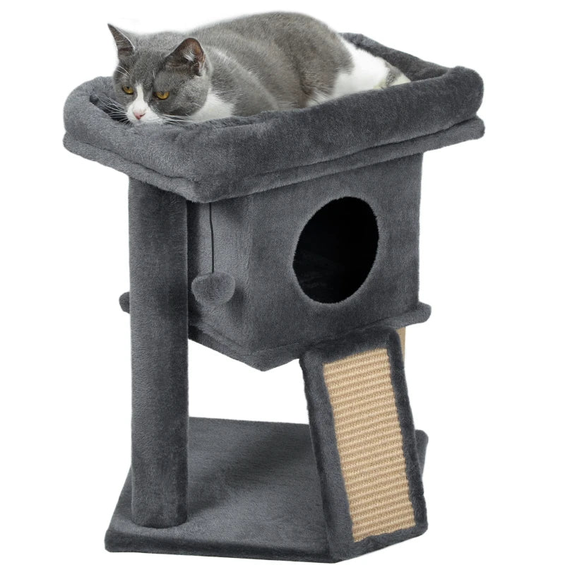 Cat Tree, Small Cat Tower with Perch, Scratching Post, Cat Condo, Toy Ball for Kitty, Indoor Use, Dark Grey
