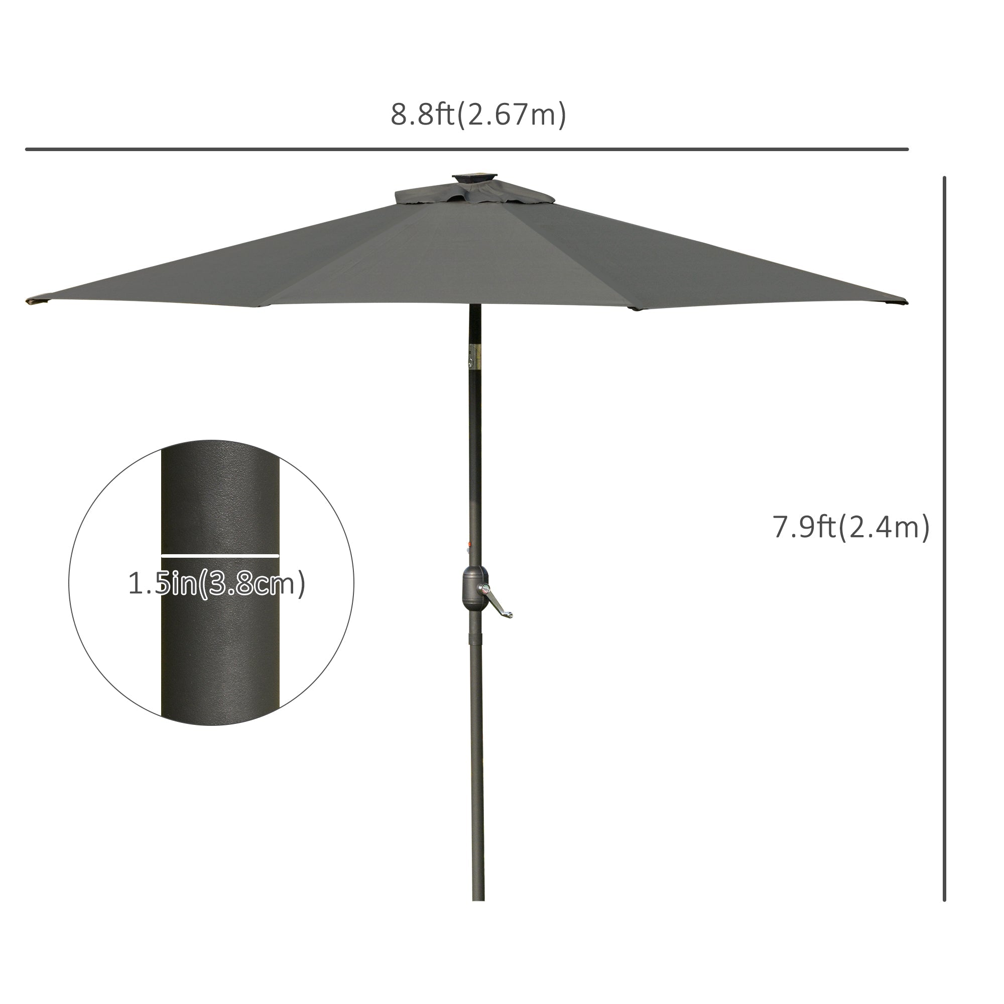 Outsunny Solar Twilight Canopy: 9ft Outdoor Sunshade with 24 LED Lights, Tilting Umbrella Charcoal Grey