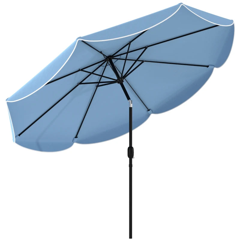 9' x 9' Round Market Umbrella with Valance, Patio Umbrella with Tilt and Crank, for Garden, Deck, Poolside, Sky Blue