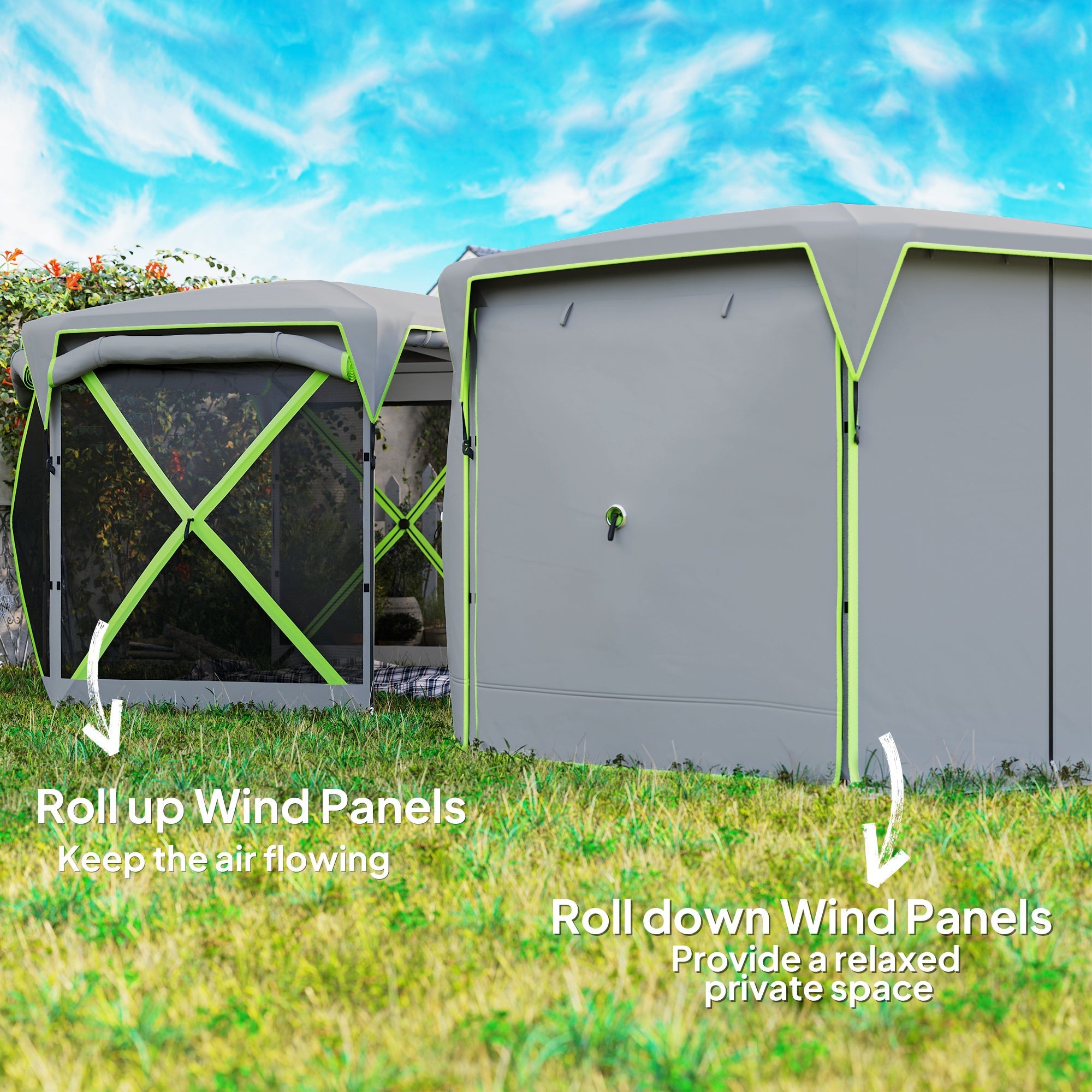 Outsunny 11 x11ft Pop Up Gazebo, Outdoor Camping Tent with Removable Roof & Roll-Up Wind Panels for Backyard & Campsite