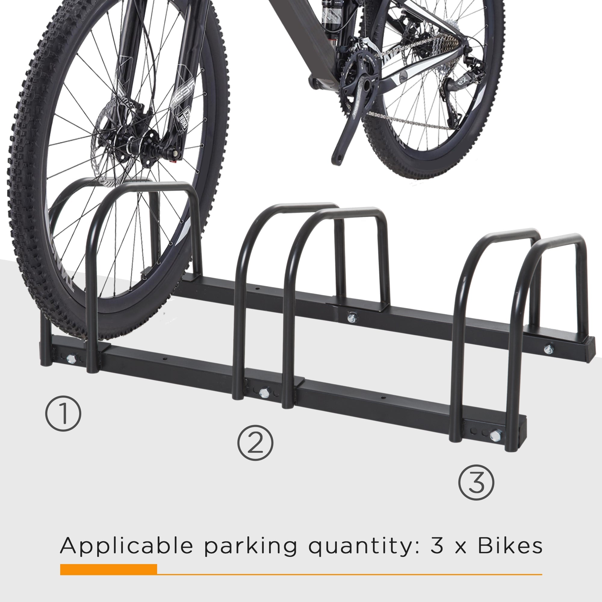 Soozier Cycle Park Pro Rack: 3-Bike Floor Parking Rack, Bicycle Storage Stand for Garage Organizer Black