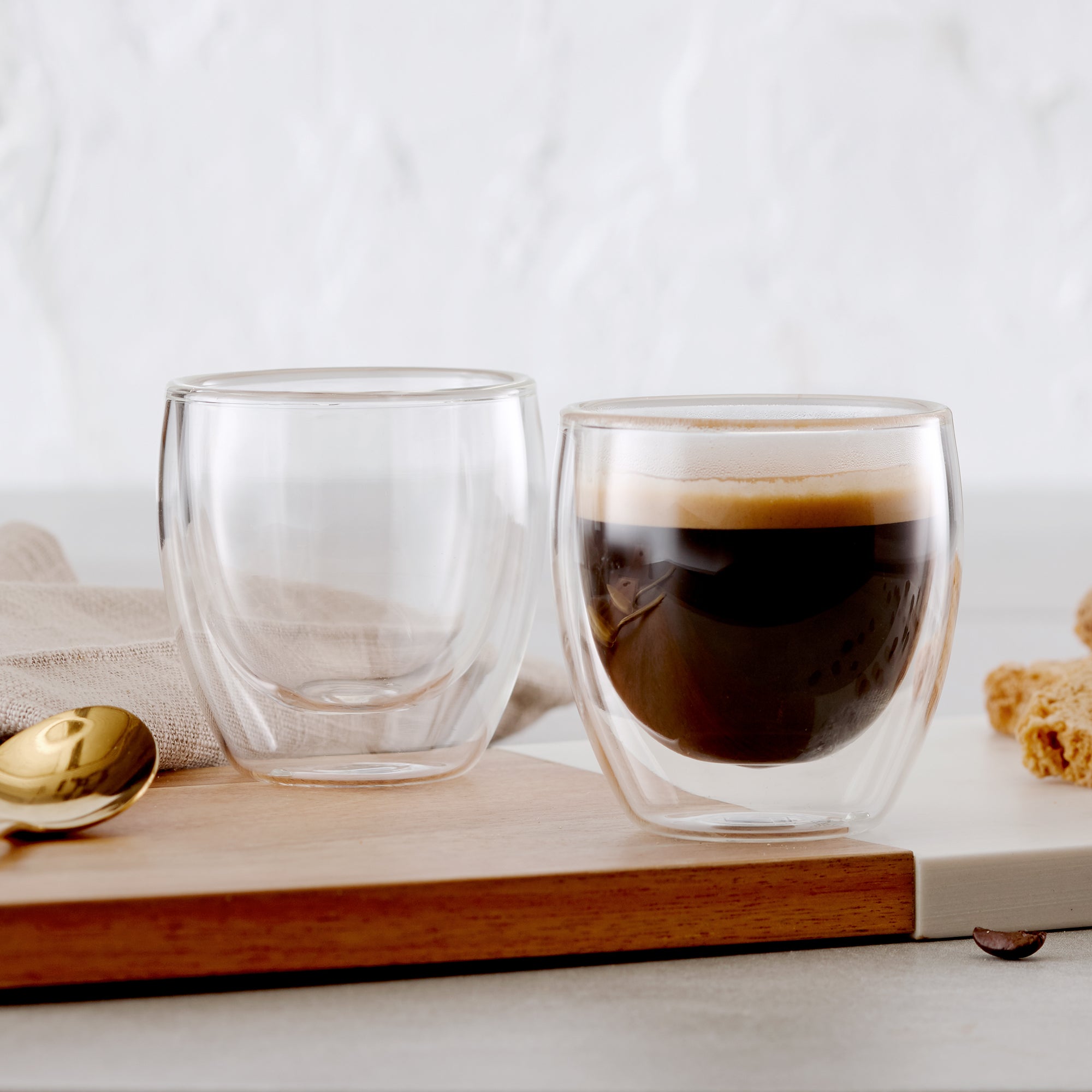 Espresso Insulated Double-Wall Glass Coffee Tea Hot or Cold Beverage Mug 2 Piece Set 95ml, Barista