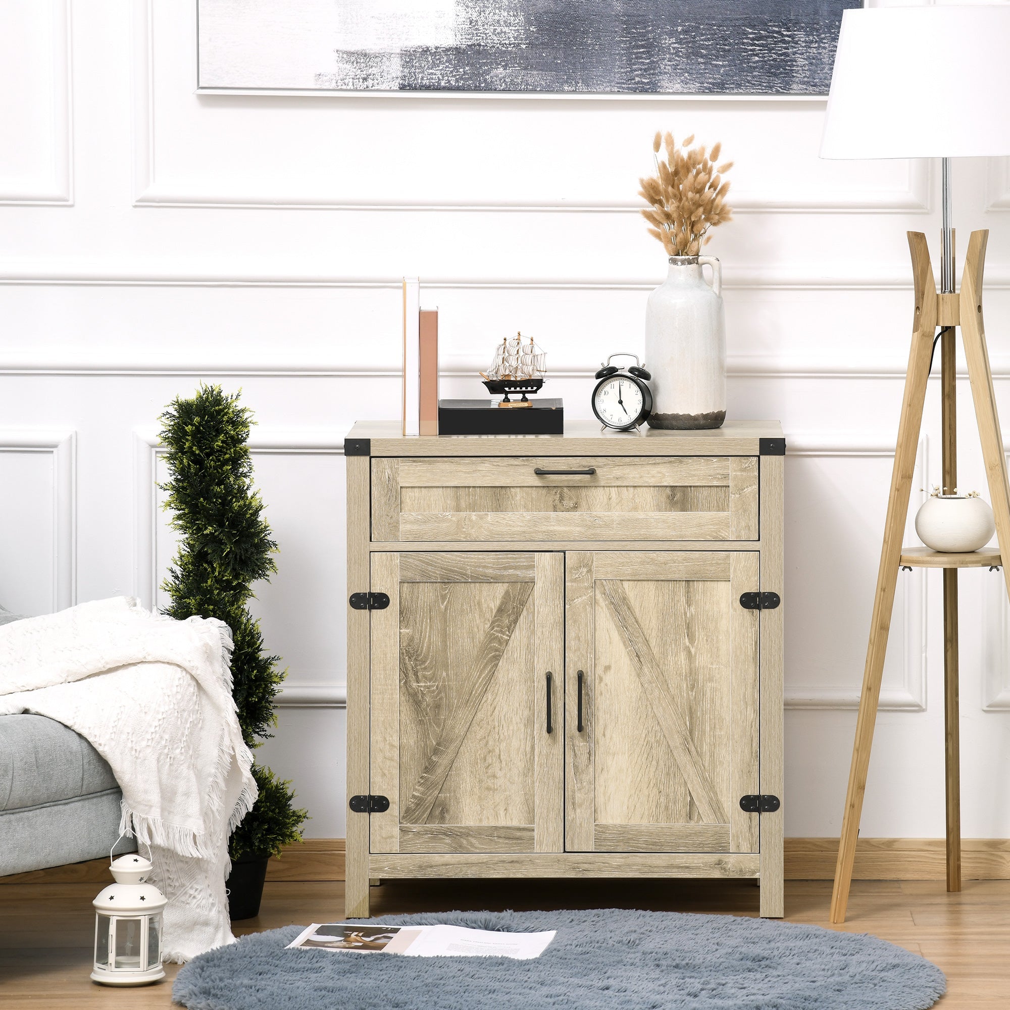HOMCOM Farmhouse Buffet Cabinet: Wooden Accent Sideboard with Drawer and Adjustable Shelf for Kitchen, Rustic Brown