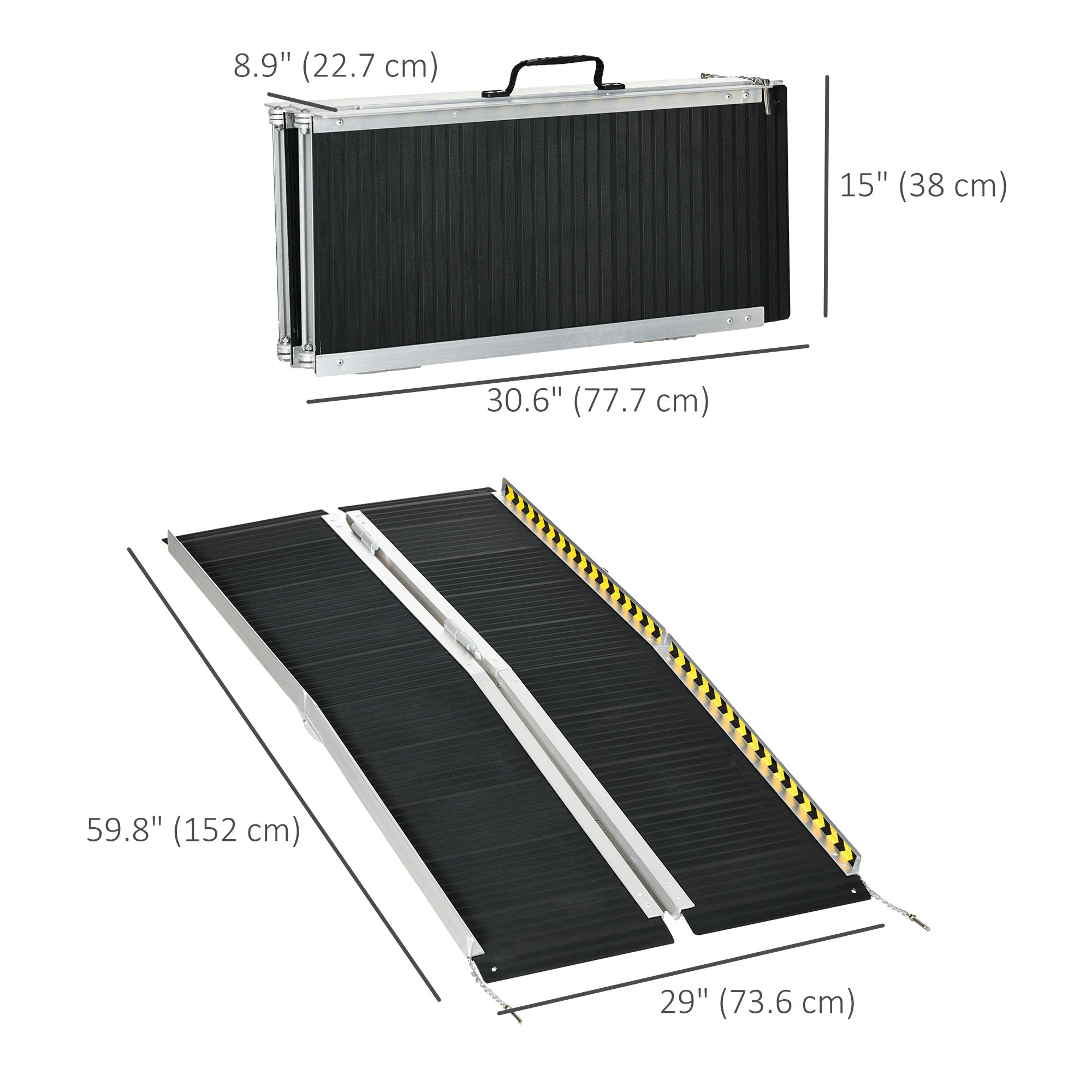 HOMCOM Folding Wheelchair Ramp 5ft Non-Skid Aluminum Threshold Ramp with Transition Plates 600 Pound Capacity Black