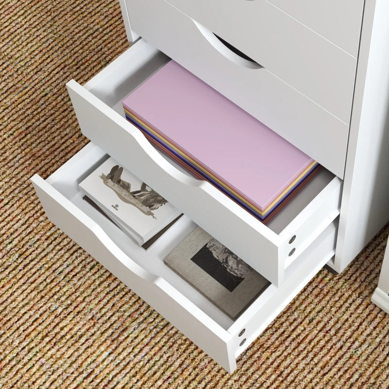 File Cabinet with 5 Drawer Wheels, 15.7" x 15.7" x 26.4", White