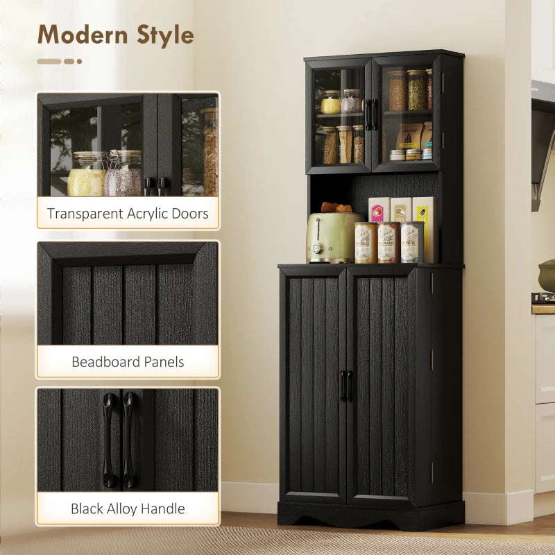 71" Kitchen Pantry Cabinet, Freestanding Kitchen Hutch with 8 Door Shelves, Adjustable Shelf and Acrylic Doors, Black