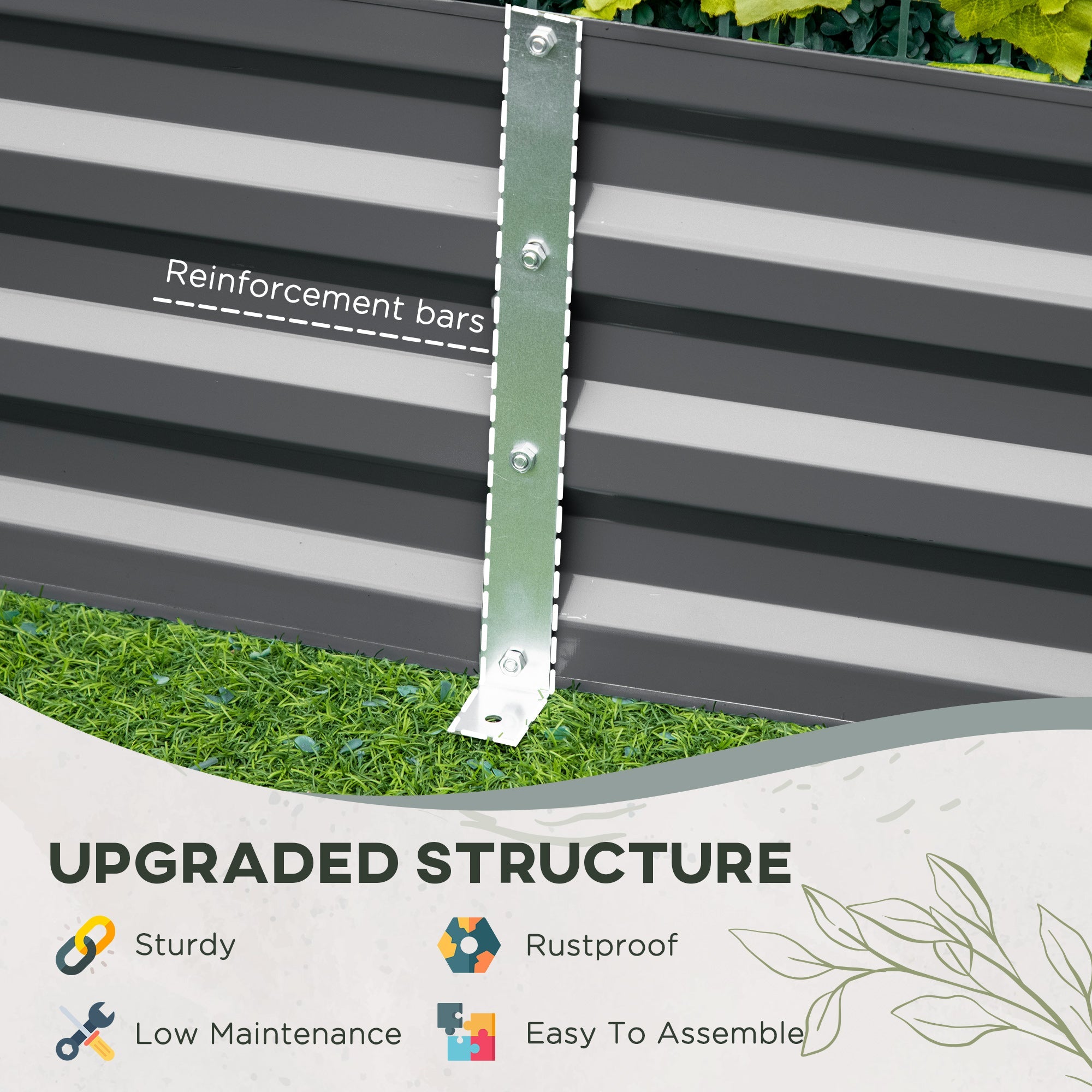 Outsunny 6' x 3' x 1' Raised Garden Bed with 2 Trellis Tomato Cages, Steel Frame Elevated Planter Box, Dark Grey