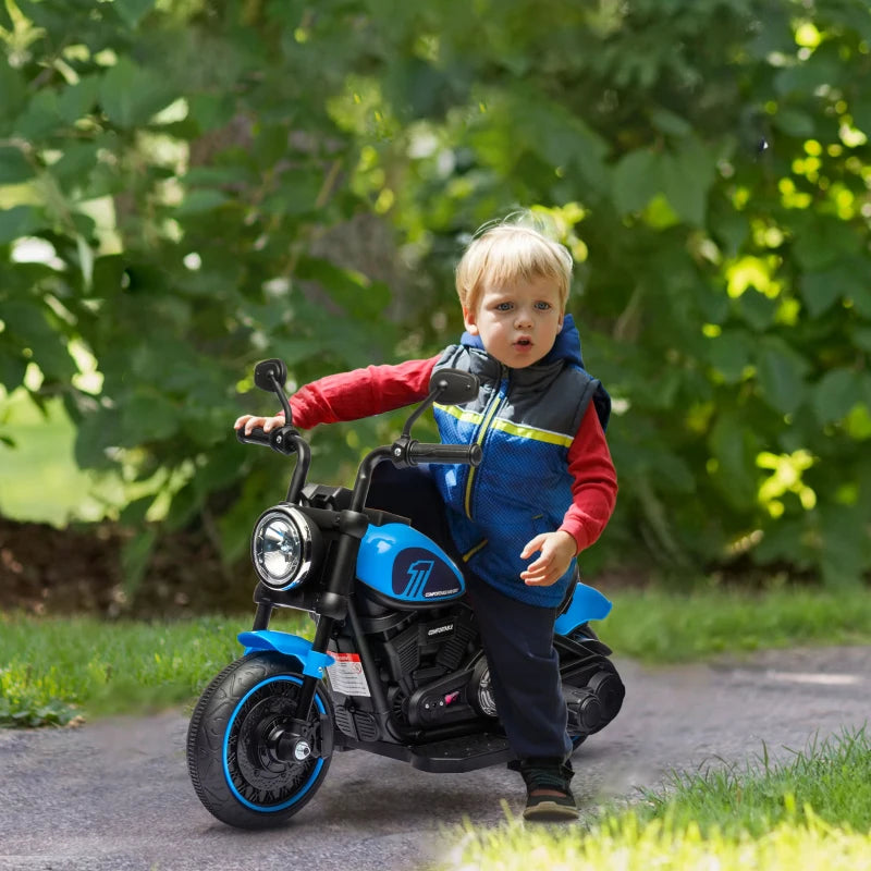 Aosom 6V Kids Motorcycle with Training Wheels, Foot Pedal, Headlight, Music, Forward/Reverse, Single-Button Start, Blue