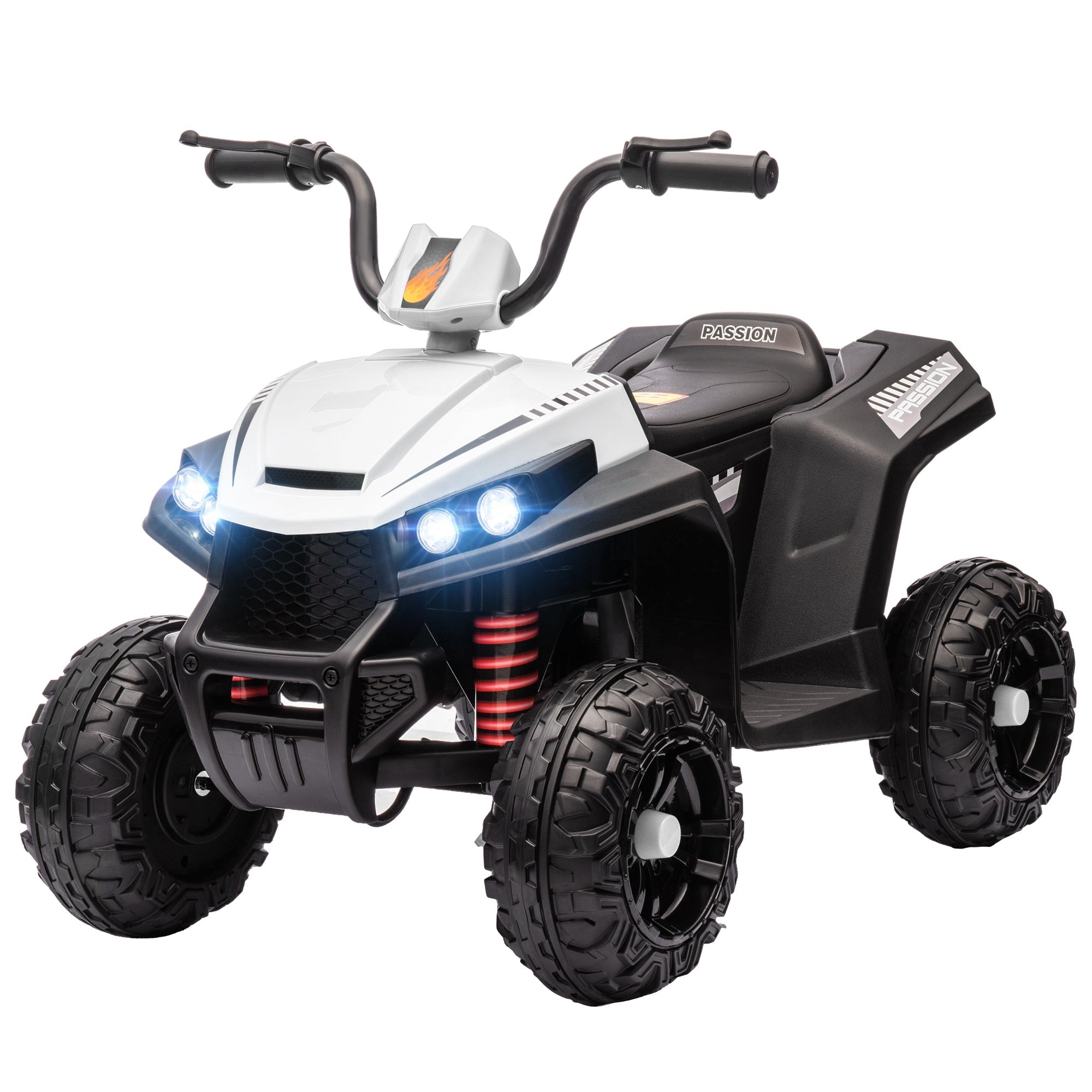 Qaba 12V Kids ATV with Four Wheels Spring Suspension, Forward & Backward, LED Light, MP3, Music, White