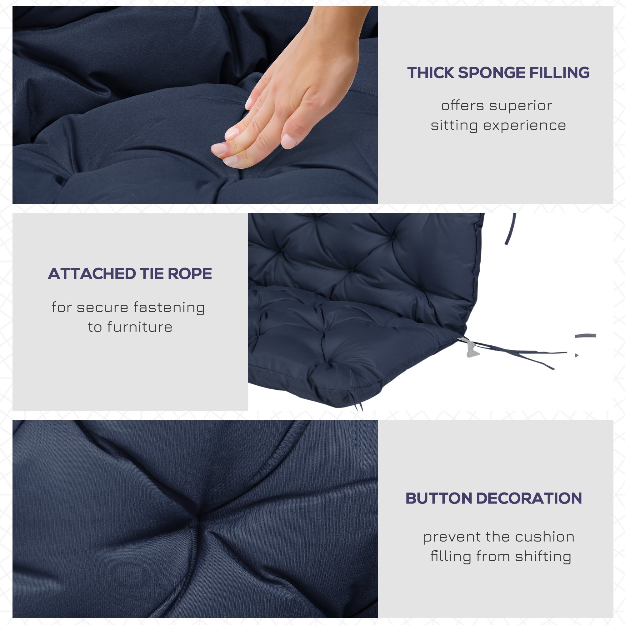 Outsunny 2-Seater Garden Bench with 4.7" Thick Cushions, Non-Slip Backrest Pad, Outdoor Patio Furniture, Navy Blue