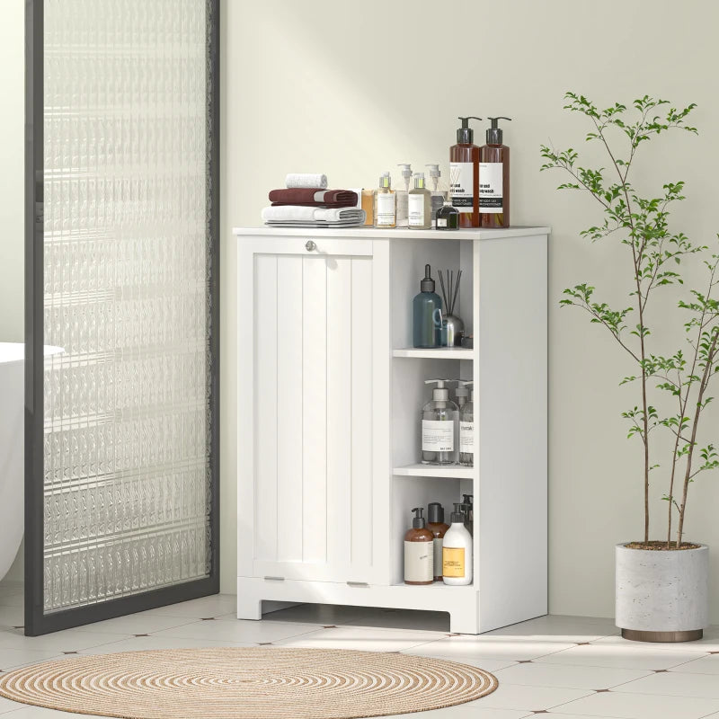 Laundry Cabinet with Removable Basket, Tilt Out Laundry Hamper with Adjustable Shelf and Open Compartments, White