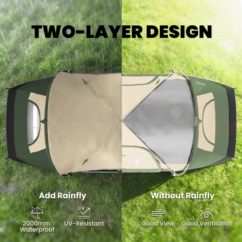 Camping Tent for 6-8 Man with 2000mm Waterproof Rainfly and Carry Bag for Fishing Hiking Festival, Dark Green